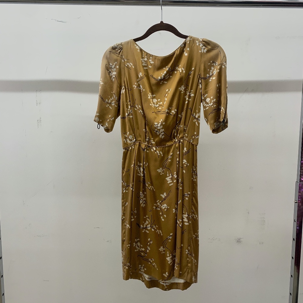 MUSTARD FLORAL SATIN DRESS